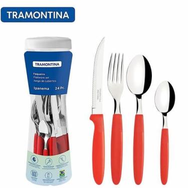 Imagem de Jogo de Talheres Tramontina Ipanema Faqueiro 24 Pçs com Pote  Aço Inox