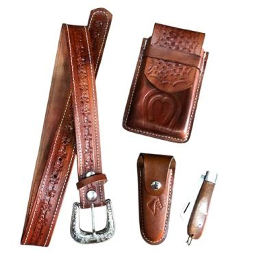 Imagem de Kit Acessórios Bainha e Canivete Capa de Celular e Cinto (havana, 130cm/ tam 48 e 50)