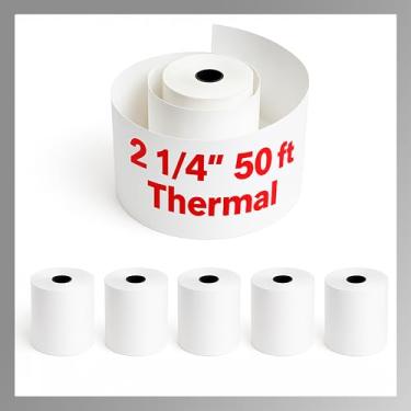 Imagem de Pokanic Rolos térmicos de papel para recibo [6,8 cm x 127 cm] x [5 rolos] Compatível com Clover Mini Mobile Square POS System Calculadoras de máquina de cartão de crédito, impressoras Star (5,7 cm x