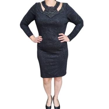 Imagem de Vestidos CKM Pedraria Preto ML Plus Size