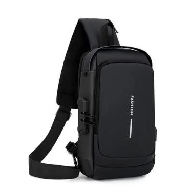 Imagem de Mochila Ombro Transversal Compacta Usb Á Prova D'Água-Preto - Mhr