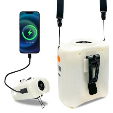 Imagem de EMINGSKY Ventilador portátil com clipe de cintura 10.0000 mAh ventilador pessoal recarregável, configurações de 5 velocidades, gola pendurada com as mãos livres/ventiladores de resfriamento de camisa