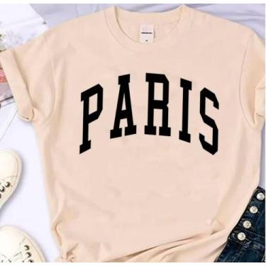 Imagem de Blusa T-shirt Linda Camiseta Feminina Paris Camisa - SEM MARCA, Bege, 