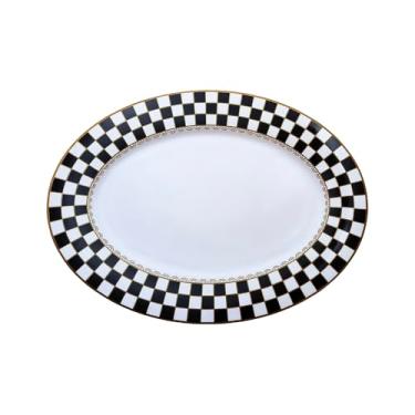 Imagem de Porlien Travessas ovais quadriculadas de 35,5 cm com 2, pratos de porcelana