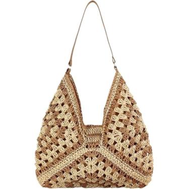 Imagem de Saco De Palha Saco De Palha De Verão Hobo Bags Para Mulheres Sacola De Palha Tudo Saco De Palha Verão Praia, Coffee, 38 * 27cm