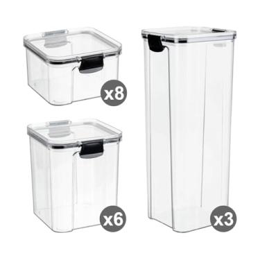 Imagem de Kit Potes Herméticos Cozinha com Tampa Transparente BPA Free para Mantimentos (17 peças (8+6+3))