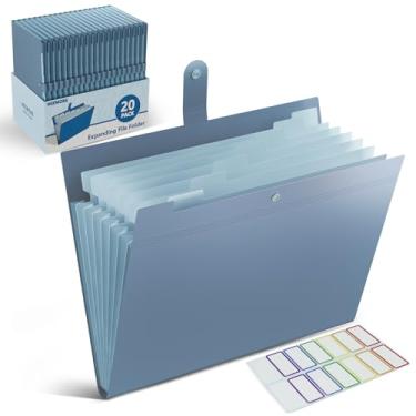 Imagem de Pacote com 20 organizadores de arquivos sanfonados, pasta expansível com 8 bolsos, organizador de documentos em papel portátil tamanho carta para escritório, casa, material comercial, azul