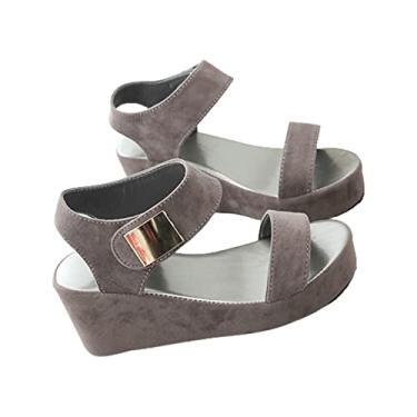 Imagem de Sandálias femininas de plataforma de cunha, parte superior macia, forro confortável, sandálias de tira de tornozelo em pasta, moda, antiderrapante, chinelos de praia, para saias longas(Grey,36 EU)