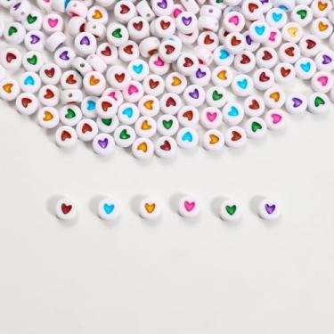 Imagem de 300 contas de letras, 4 x 7 mm, contas de coração com letras do alfabeto acrílico para joias e fabricação de pulseiras (branco e colorido)