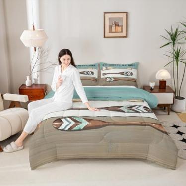 Imagem de Conjunto de edredom casal, com tema de vida no lago, casa de fazenda rústica, para todas as estações, decoração de quarto de crianças, meninos e meninas, 2 fronhas, sem lençol