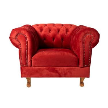 Imagem de Poltrona duque suede vermelho sofá salão tv chesterfield - Novo Encant