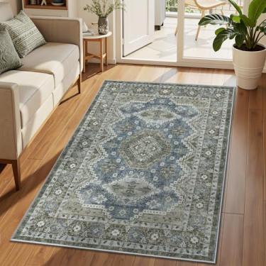 Imagem de Rugland Tapete 4x6 – Tapete lavável resistente a manchas, tapetes antiderrapantes para sala de estar, tapetes de área tribal persa boho (TPR07-verde, 1,8 x 1,8 m)