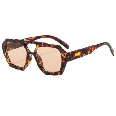 Imagem de Óculos de sol masculino com proteção UV, para-sol, espelhado, feminino, moda casual, para áreas externas, UV400 (Leopard Champagne)