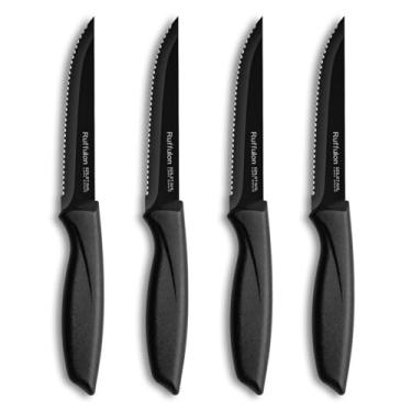 Imagem de Ruffulon Conjunto de 4 facas de bife, facas de aço inoxidável de borda serrilhada, facas de jantar afiadas com cabo ergonômico, conjunto de facas de cozinha para casa, restaurante, lavável na