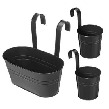 Imagem de Caixas de plantador de corrimão de deck | Plantador de grade de varanda ao ar livre - Vasos de plantas de casa penduráveis, caixas de flores de metal para quintal de cerca externa