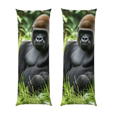 Imagem de Capa de travesseiro corporal com zíper oculto, fronha longa de microfibra macia e respirável para travesseiro corporal, capas de travesseiro de gorila na grama para presente de dormir 50 x 137 cm