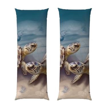 Imagem de Capa de travesseiro corporal com zíper oculto, fronha longa de microfibra macia e respirável para travesseiro corporal, duas tartarugas e conchas capas de travesseiro para cama de presente de dormir