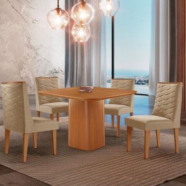Imagem de Mesa de Jantar Eloise 90cm Tampo MDF Laminado com 4 Cadeiras Safira Moderna Mobília