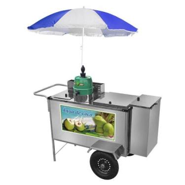 Imagem de Carrinho de Água de Coco Cefaz Inox Rodas Pneumáticas e Guarda Sol L22
