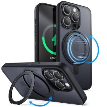 Imagem de JETech Capa de Anel Giratório de 360 Graus para iPhone 15 Pro Max 6,7 Polegadas Compatível com MagSafe, Case de Telefone Fina à Prova de Choque com Suporte & Suporte de Anel (Titânio Preto)