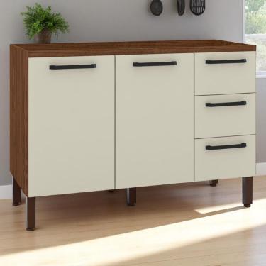 Imagem de Balcão 2 Portas 3 Gaveteiros 1,20 Lapis Nogueira Off White