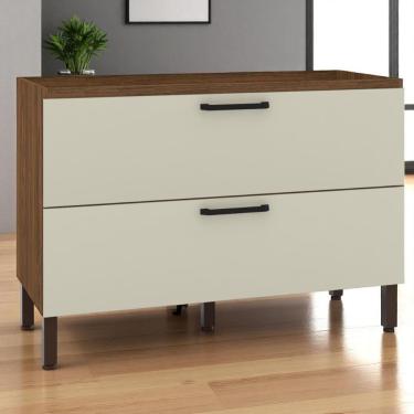 Imagem de Balcão 1 Basculante C/ Gaveteiro 120 Cm Lapis Nogueira Off White