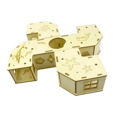 Imagem de ShengQuanHao Brinquedo Túnel para Hamster, Casa para Hamster, Acessórios para Gaiolas Faça Você Mesmo, Esconderijo Tubular de Madeira para Porquinhos-da-índia, Fur, 22 cm x 22 cm x 5 cm