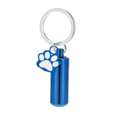Imagem de IEUDNS Chaveiro Memorial para Cinzas de Pata de Animal de Estimação, Urna de Lembrança com de Cachorro, Recipiente para Chaveiro, Garrafa Memorial, Azul