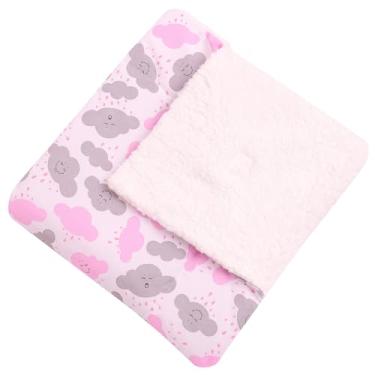 Imagem de Cobertor Para Bebê Estampado Dupla Face Manta Nuvem Rosa