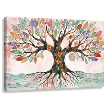 Imagem de Árvore da Vida Arte de Parede Impressão em Tela Decoração Harmonia da Vida Folhas Coloridas Fotos Sala de Estar Quarto 60x40cmx1