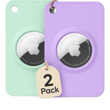 Imagem de EVEO Suporte para carteira AirTag – Suporte para cartão ultrafino e flexível – Pacote com 2 (verde e roxo)