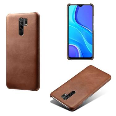 Imagem de Capa para Xiaomi Redmi 9 Prime,Proteção contra quedas,Casca de volta de cor sólida simples,Design de couro de imitação de plástico-Brown