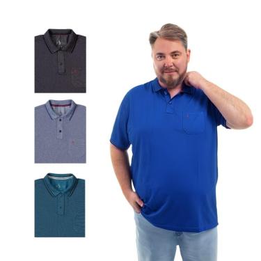 Imagem de Kit 4 Camisa Polo Masculina Plus Size Pique com Bolso Casual
