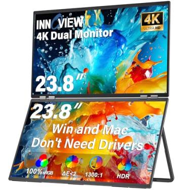 Imagem de InnoView Monitor portátil duplo de 23 polegadas 100% sRGB 3840x2160P 4K 315° ajustável duplo empilhado monitor dobrável extensor de tela de alto-falantes integrados com HDMI/USB-C/DP para laptop