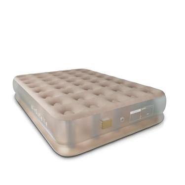 Imagem de Colchão de ar semienroscado de tamanho completo – Colchão inflável confortável elevado com capacidade de 250 kg com bomba USB | Top de veludo cáqui ultra felpudo | Cama de acampamento e hóspedes |