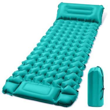Imagem de SLMIRACLE Colchão inflável portátil individual para acampamento, almofada de dormir para acampamento, mochilão, caminhada, barraca dobrável, inflável, impermeável, ultraleve