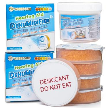 Imagem de Wisesorb Conjunto de secador de aparelho auditivo, desumidificador de aparelho auditivo, frasco de secagem auditiva e desumidificador (1 recipiente e 4 cápsulas de 30 g)