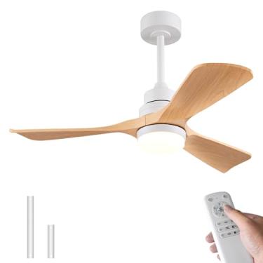 Imagem de OMYU Ventiladores de teto de 106 cm com luzes e controle remoto, regulável, silencioso e reversível, ventilador de teto moderno com luz para sala de estar ao ar livre e interior (não lâminas de