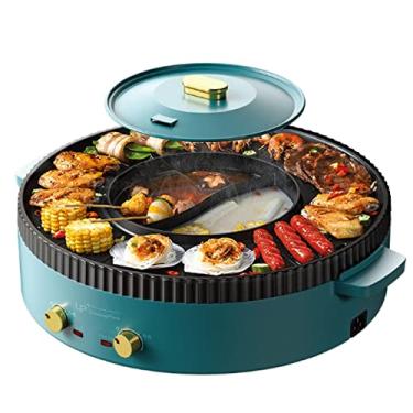 Imagem de Lp Living Plus Combo de grelha elétrica 2 em 1 e panela quente, temperatura dupla, chapa antiaderente interna para churrasco coreano, Shabu Shabu e macarrão