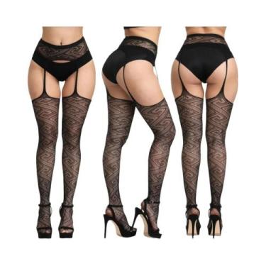 Imagem de Meia-calça Feminina Sexy De Rede Sem Entrepernas, Elástica, Bordada, A