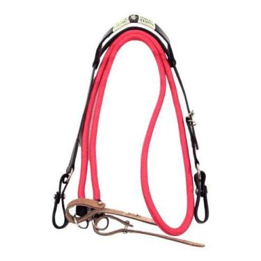 Imagem de Cabeçada Preta Rédea Vermelha Para Cavalo Trançada Zamac Estrela - Cou