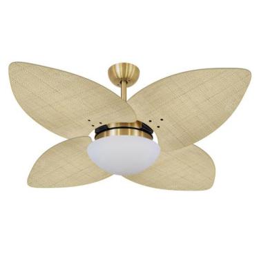 Imagem de Ventilador De Teto Dunamis Dourado 4P Rattan Natural 220V - Volare