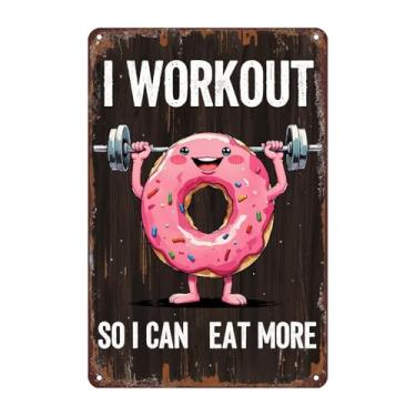 Imagem de Decoração de parede com placa de estanho engraçada para treino de donuts, 30 x 20 cm, arte de parede retrô para academia, academia em casa, cozinha, cafeteria, presente para amantes de donuts para