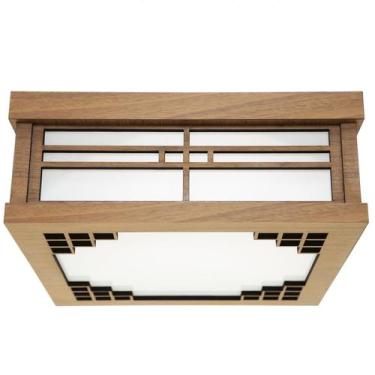 Imagem de Lustre Decorativo Madeira Plafon Quadrado Itapuã 35Cm - Luminária Ilum