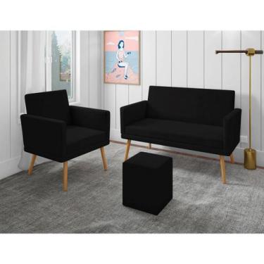 Imagem de Kit Decorativo Namoradeira E Poltrona E Puff Cubo Preto - VISALAR MÓVE