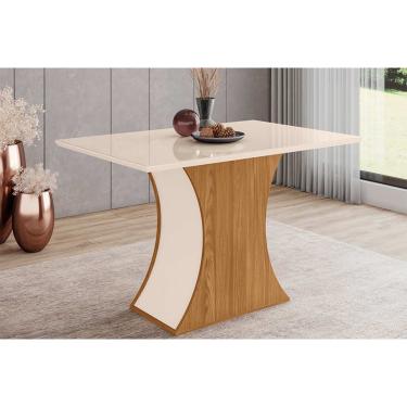 Imagem de Mesa para Cozinha Luiza SC17 + Tampo Madeirado Vidro Reto 120x80cm Nature/Off White - Henn