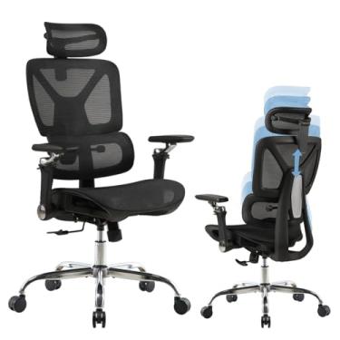 Imagem de Cadeira Ergométrica Escritório Ajuste Lombar Estudo Preto Encosto Comfy Reclinável Mesh Tecido Giratória Cadeiras 200kg Confortável Gamer Braço 6D