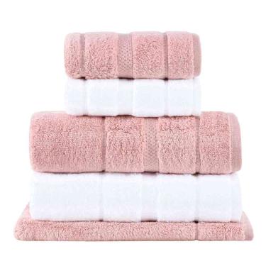 Imagem de Jogo De Toalhas De Banho Gigante Com 05 Peças Vision Dual Air Branca E Rosa - Buddemeyer