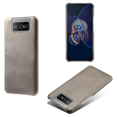 Imagem de Capa para Asus ZenFone 8 Filip,Proteção contra quedas,Casca de volta de cor sólida simples,Design de couro de imitação de plástico-Gray