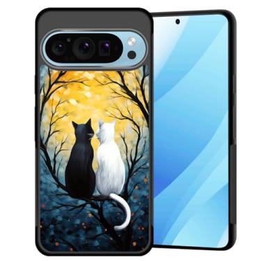 Imagem de BFUKVOU Capa para Pixel 10 Pro XL, capa rígida de policarbonato + TPU macio, antiderrapante, ultrafina, à prova de choque, para Google Pixel 10 Pro XL 6,8 polegadas 2025, gato na árvore lua cheia